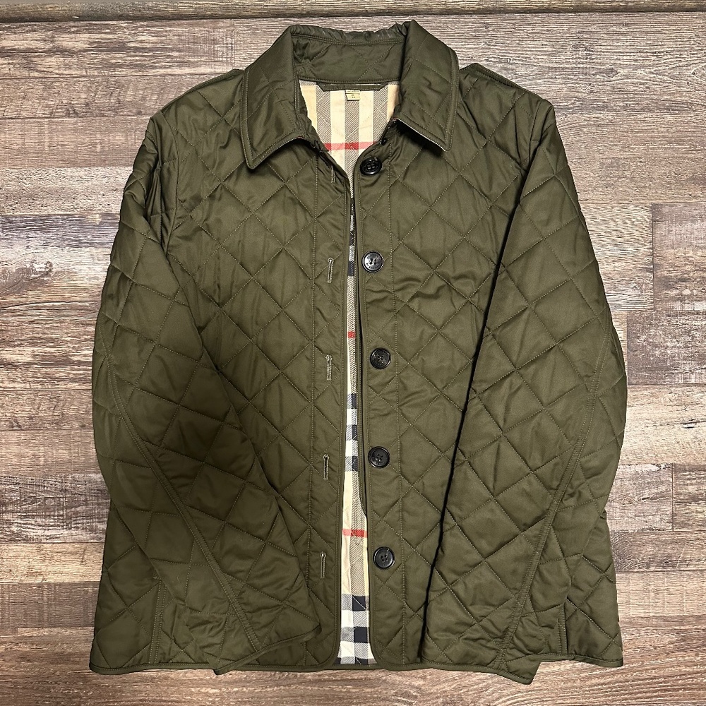 BURBERRY Frankby Diamond Quilted Check Jacket Military Khaki  XL